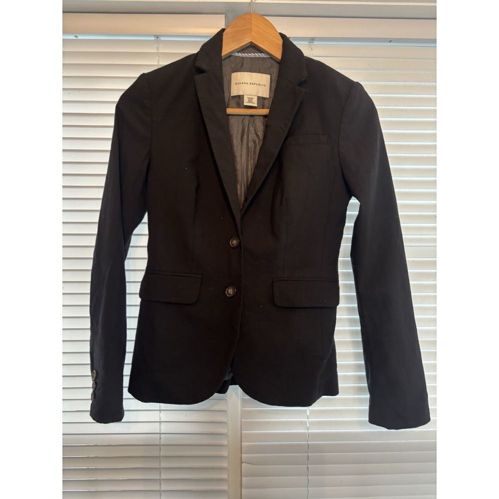 Banana Republic Women's O P Black Two-Button Notch Lapel Lined Blazer‎ Stretch